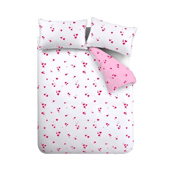 Bielo-ružové krepové obliečky na jednolôžko 135x200 cm Seersucker Heart – Catherine Lansfield