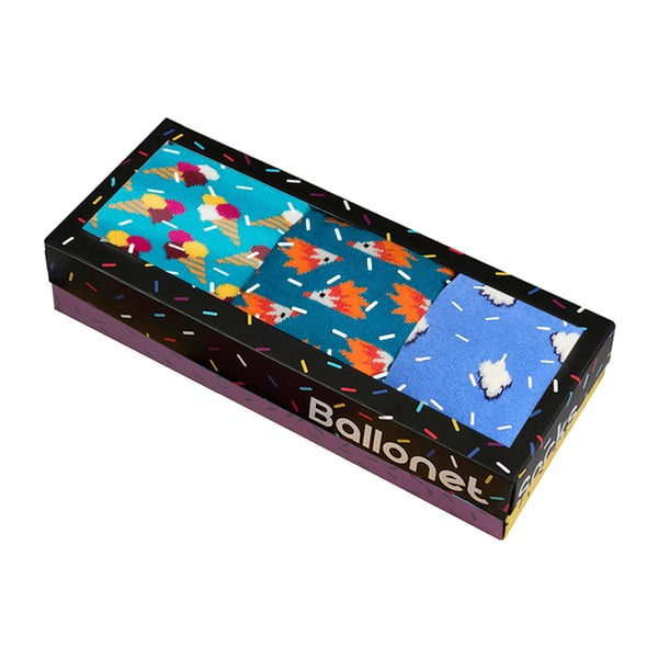 Set 3 párov ponožiek Ballonet Socks Novelty Blue v darčekovom balení, veľkosť 36 - 40-image-1