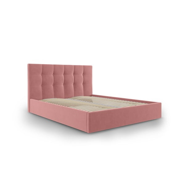 Ružová zamatová dvojlôžková posteľ Mazzini Beds Nerin, 160 x 200 cm