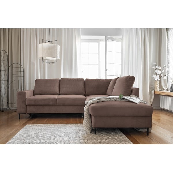 Hnedá menčestrová rozkladacia rohová pohovka (pravý roh) Lofty Lilly – Miuform-image-4