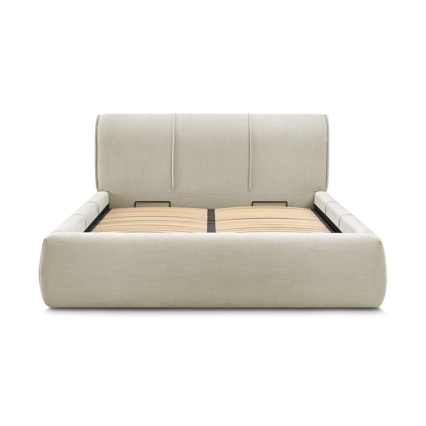 Béžová čalúnená dvojlôžková posteľ s úložným priestorom s roštom 160x200 cm Vernon – Bobochic Paris-image-3