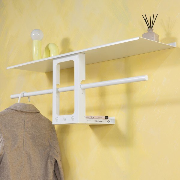 Biely oceľový nástenný vešiak s poličkou 100 cm Luno Small – Spinder Design-image-1