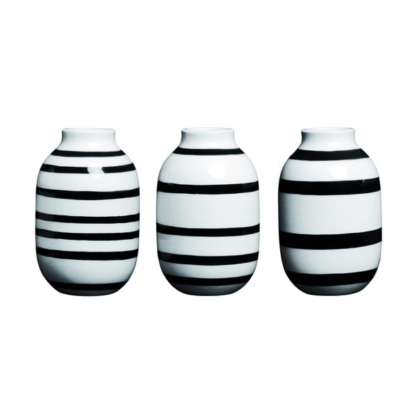 Sada 3 čierno-bielych kameninových váz Kähler Design Omaggio, výška 8 cm
