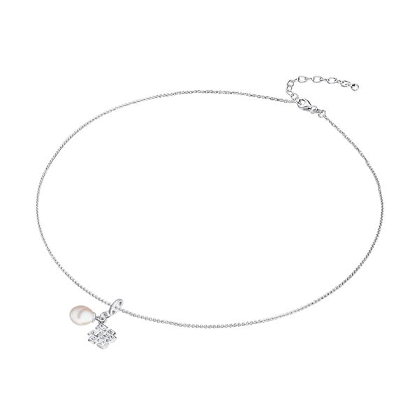 Strieborný náhrdelník s príveskom a perlou Chakra Pearls Done, 42 cm