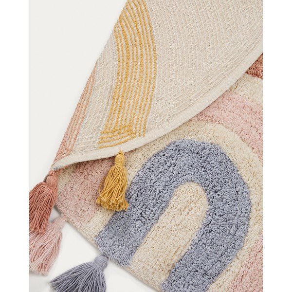 Slonovinový prateľný/ručne tkaný bavlnený detský koberec ø100 cm Tadea – Kave Home-image-3