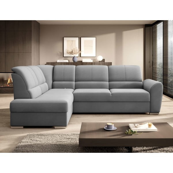 Sivá zamatová rozkladacia/s úložným priestorom rohová pohovka (ľavý roh/do L) Siber – ELTAP-image-3