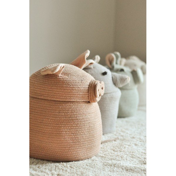 Svetloružový látkový detský kôš na hračky ø 32x30 cm Peggy the Pig – Lorena Canals-image-2