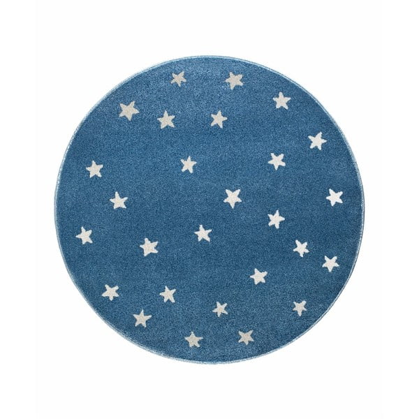 Modrý okrúhly koberec s hviezdami KICOTI Azure Stars, 133 × 133 cm