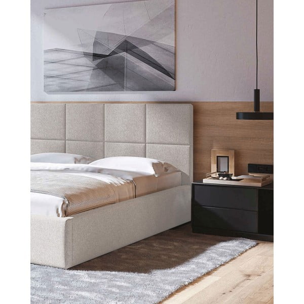 Béžová čalúnená dvojlôžková posteľ s úložným priestorom s roštom 180x200 cm Bufo - MESONICA-image-1