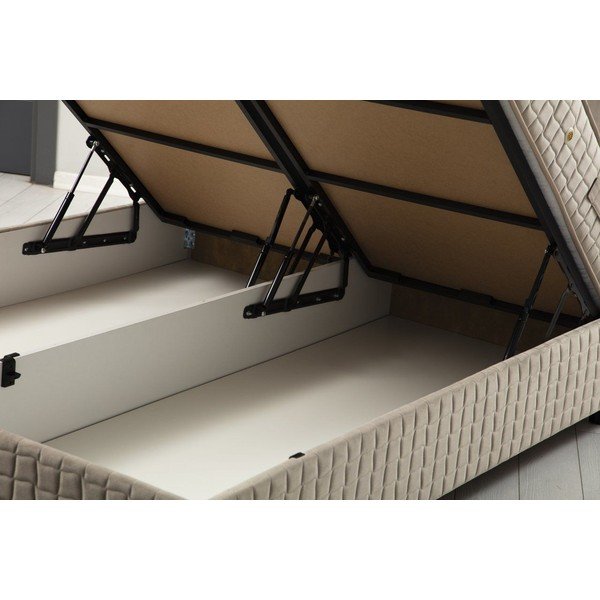 Béžová čalúnená dvojlôžková posteľ s úložným priestorom a roštom 140x200 cm Zafir – Kalune Design-image-1