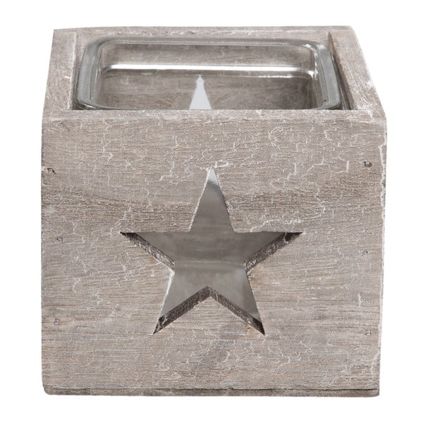 Hnedo-sivý svietnik Clayre & Eef Star Time, 9 x 8 cm