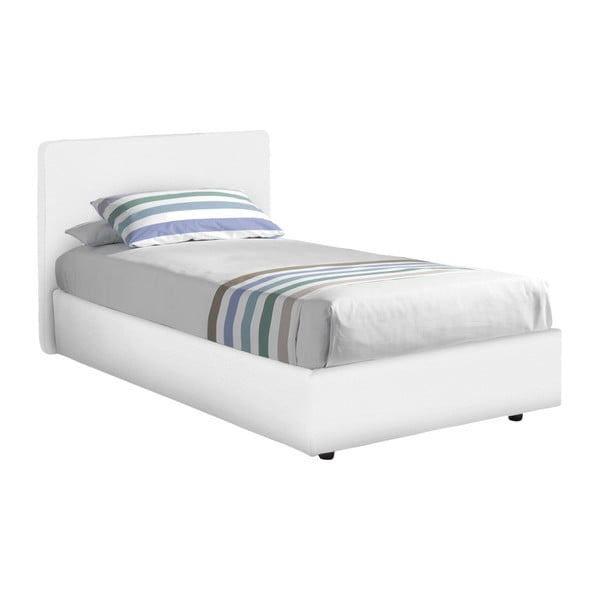 Biela jednolôžková posteľ s úložným priestorom, matracom a poťahom z koženky 13Casa Ninfea, 80 x 190 cm