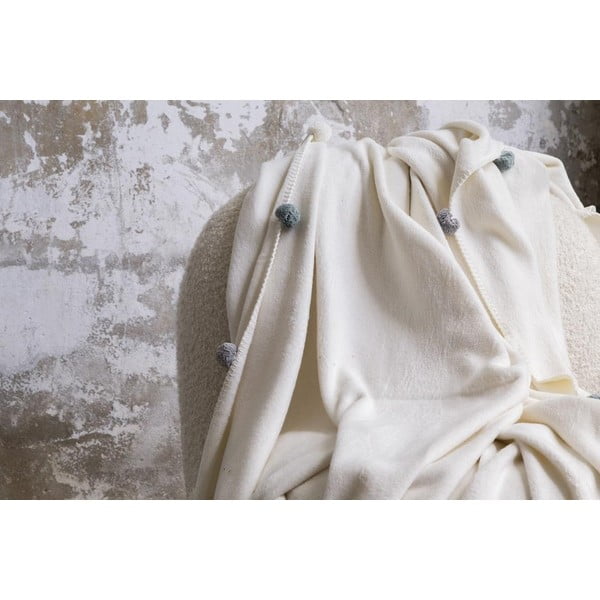 Krémový fleecový pléd 150x200 cm Pom Pom – Mijolnir-image-3