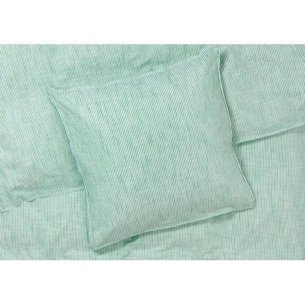 Bielo-zelené predĺžené obliečky na dvojlôžko z bio bavlny 200x220 cm Monochrome Lines - JUNA-image-1