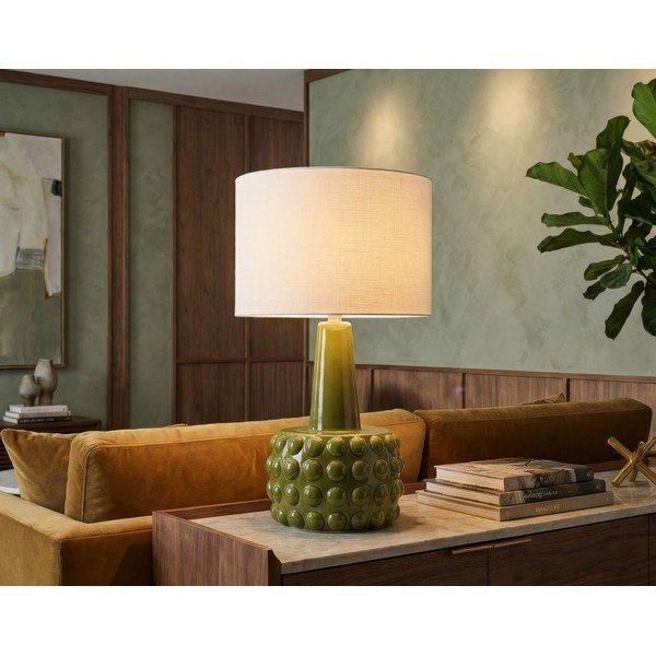 Biela/zelená keramická stolová lampa s textilným tienidlom (výška  51,5 cm) Gress – Mauro Ferretti-image-1
