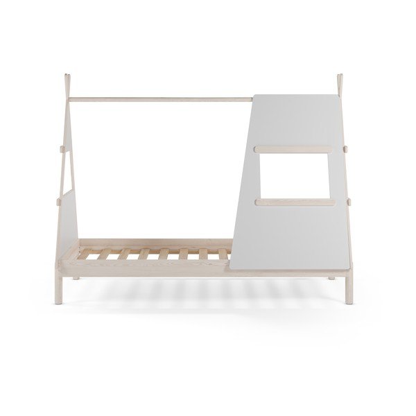 Krémovobiela domčeková detská posteľ z borovicového dreva s roštom 90x200 cm Enola – Marckeric-image-3