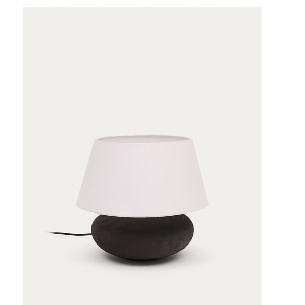 Čiernobiela stolová lampa s textilným tienidlom (výška 35 cm) Nessi – Kave Home-image-3