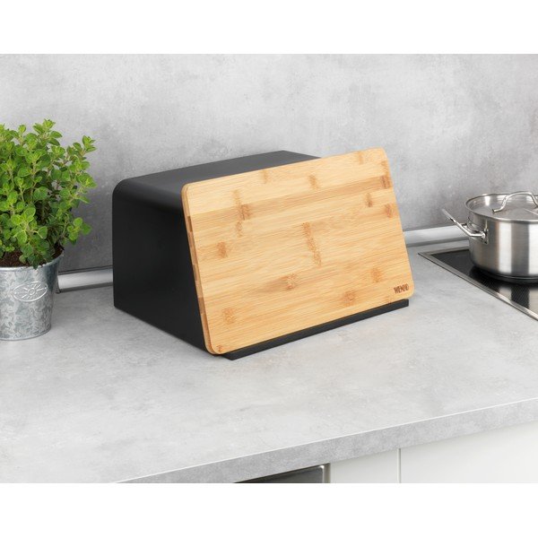 Čierna dóza na chlieb s bambusovým poklopom Wenko Kubo-image-4