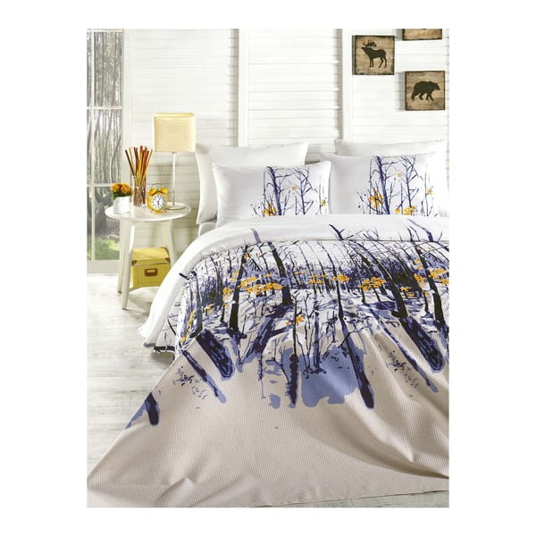 Prikrývka cez posteľ na dvojlôžko s obliečky na vankúše a plachtou Autumn, 200 × 235 cm