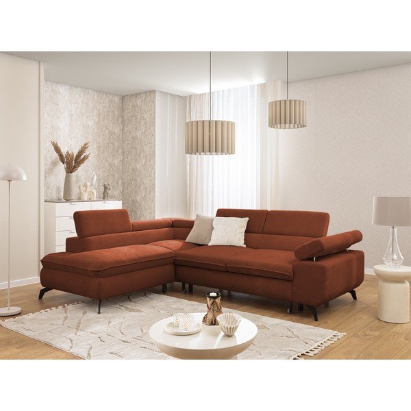 Ženilková rohová pohovka v terakotovej farbe (ľavý roh/do L) Marbeya  – Ropez-image-1