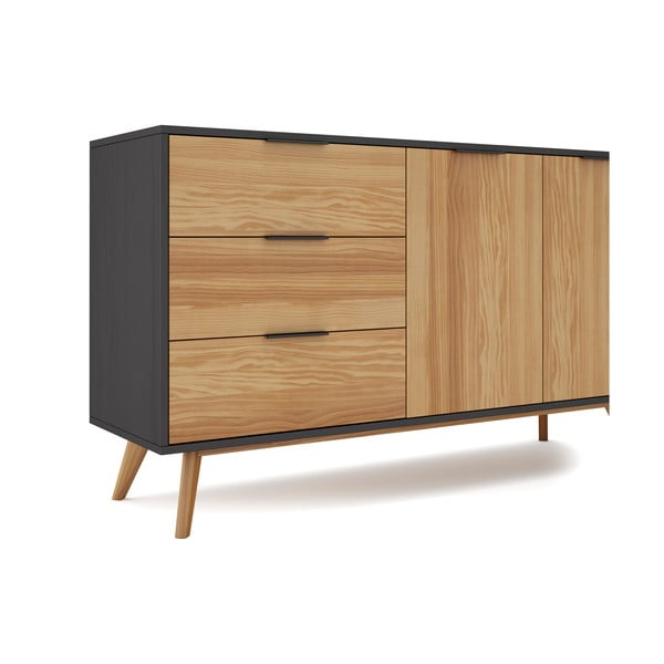 Čierna/prírodná nízka komoda z borovicového dreva 140x81 cm Lavis – Marckeric-image-4