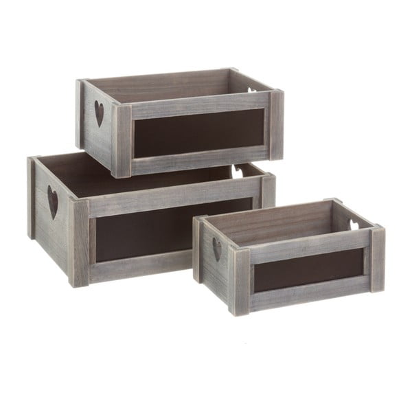Sada 3 sivých drevených boxov Unimasa