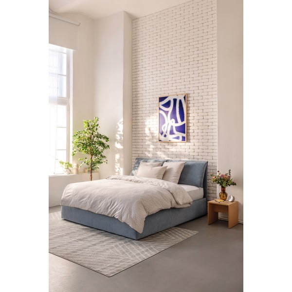 Modrá čalúnená dvojlôžková posteľ s úložným priestorom s matracom/s roštom 180x200 cm Myra Pillow – Bonami Selection-image-1