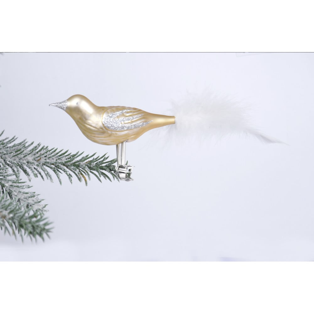 Súprava 3 sklenených vianočných ozdôb v tvare vtáčika v zlatej farbe Ego Dekor