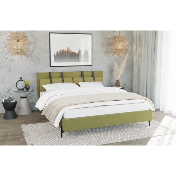 Svetlozelená čalúnená dvojlôžková posteľ s roštom 200x200 cm Tulsa – Ropez-image-4