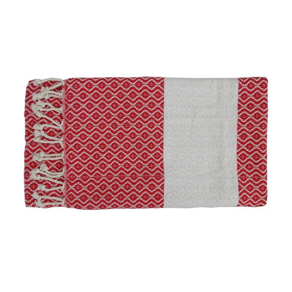 Červená ručne tkaná osuška z prémiovej bavlny Oasa, 100 × 180 cm