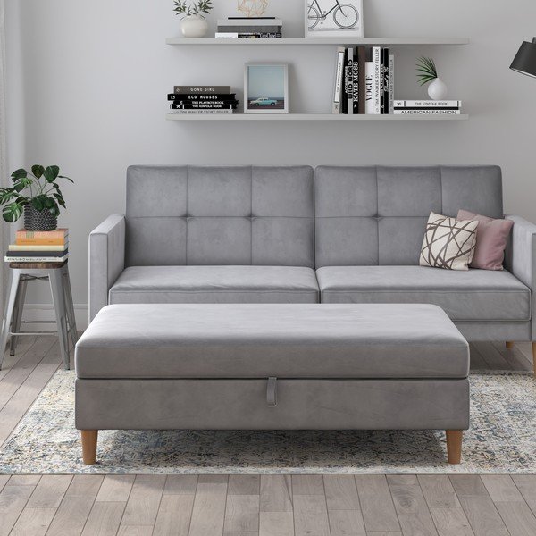 Svetlosivá zamatová podnožka Lilly – Støraa-image-1