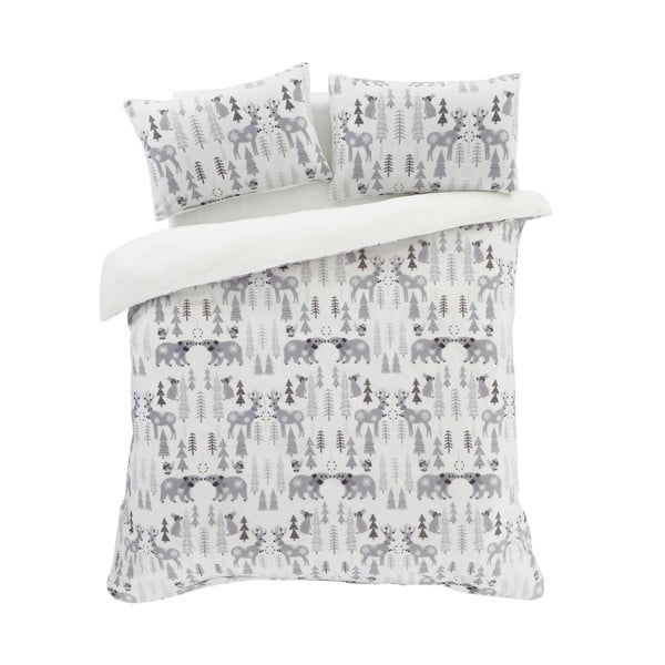 Bielo-sivé obliečky na jednolôžko z mikroplyšu 135x200 cm Winter Wonderland - Catherine Lansfield-image-2