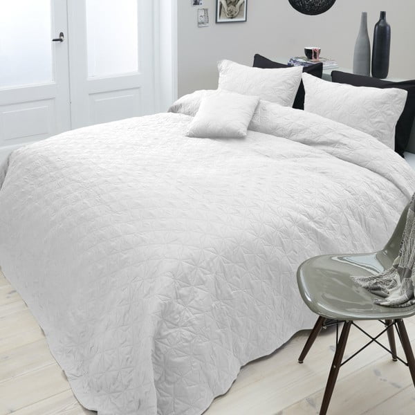 Biely pléd cez posteľ s dvomi obliečkami na vankúš Sleeptime Grace, 260 x 250 cm