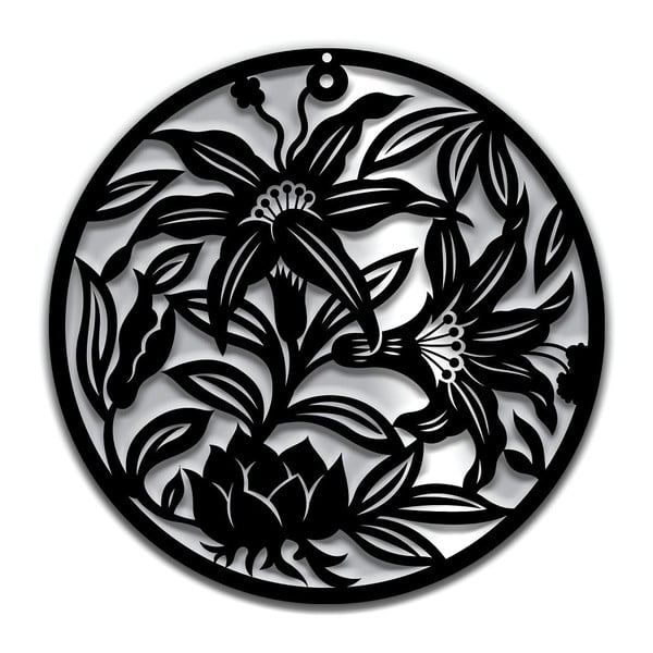 Čierna nástenná dekorácia Dekorjinal Pouff Flowers, ⌀ 48 cm