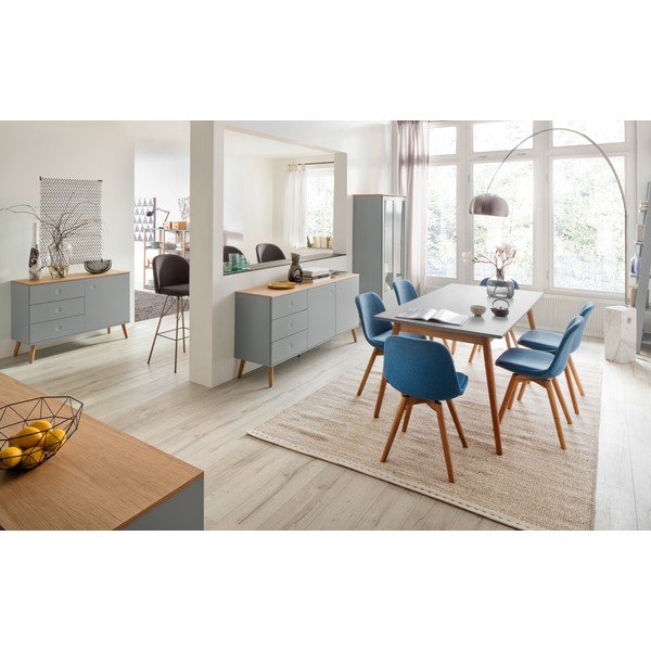 Sivý dvojdverový príborník s detailmi v dekore dubového dreva s 3 zásuvkami Tenzo Dot-image-4