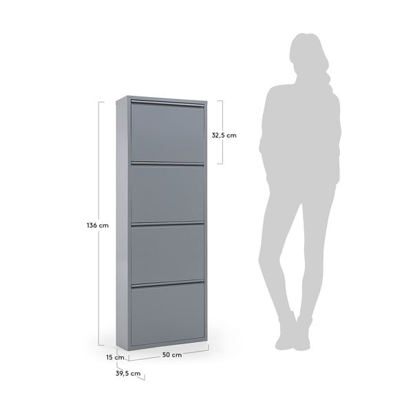 Svetlosivá kovová výklopná skrinka na topánky 50x136x15 cm Ode – Kave Home-image-2