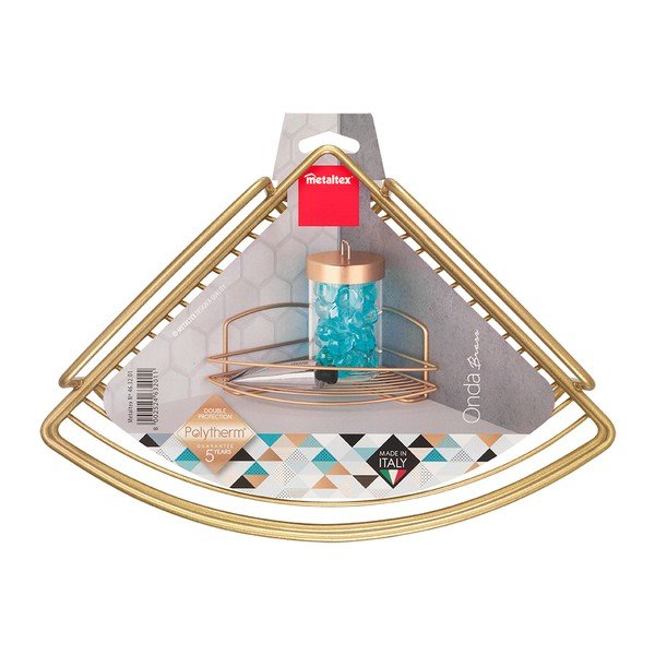 Rohová oceľová kúpeľňová polička v zlatej farbe Onda – Metaltex-image-2