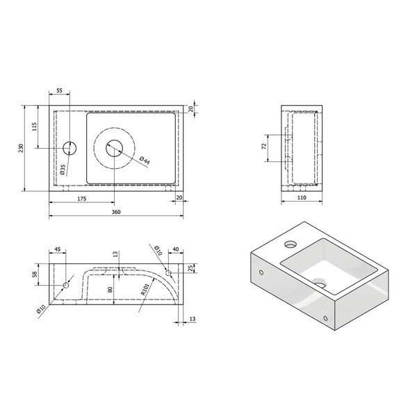 Biele malé umývadlo z liateho mramoru Sapho Alabama, pravá strana-image-3