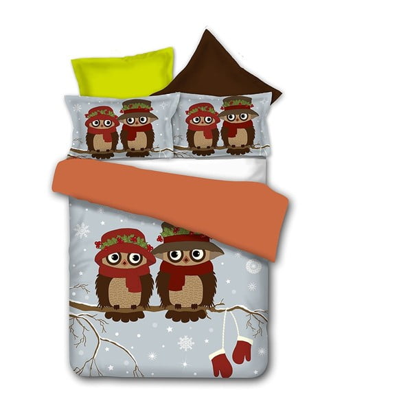 Obliečky z mikrovlákna DecoKing Owls Winterstory, 200 × 220 cm