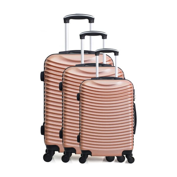 Sada 3 cestovných kufrov vo farbe ružového zlata na kolieskach Hero Jasmine