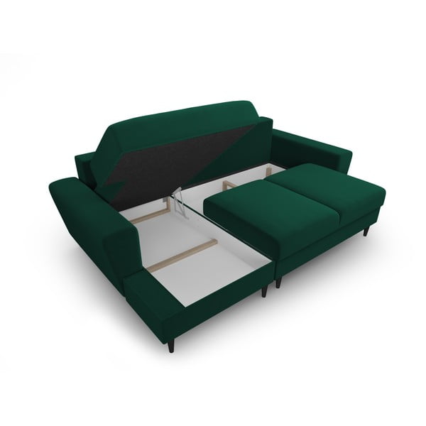 Zelená zamatová rozkladacia/s úložným priestorom rohová pohovka (ľavý roh/s leňoškou) Kyoto – Cosmopolitan Design-image-3