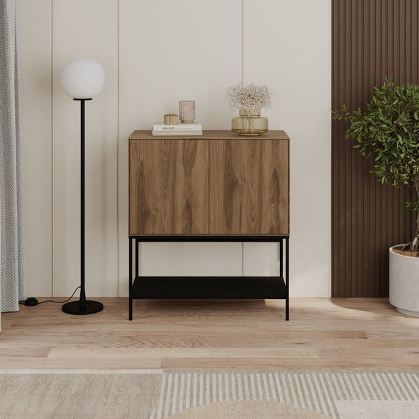 Skrinka v dekore duba v čierno-prírodnej farbe 80x90x40 cm Amira – Marckeric-image-3