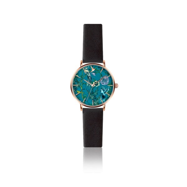 Dámske hodinky s čiernym remienkom z pravej kože Emily Westwood Garden