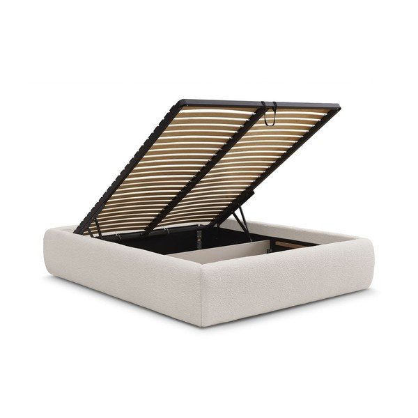 Biela čalúnená dvojlôžková posteľ s úložným priestorom/bez čela s roštom 180x200 cm Inera – Bobochic Paris-image-3