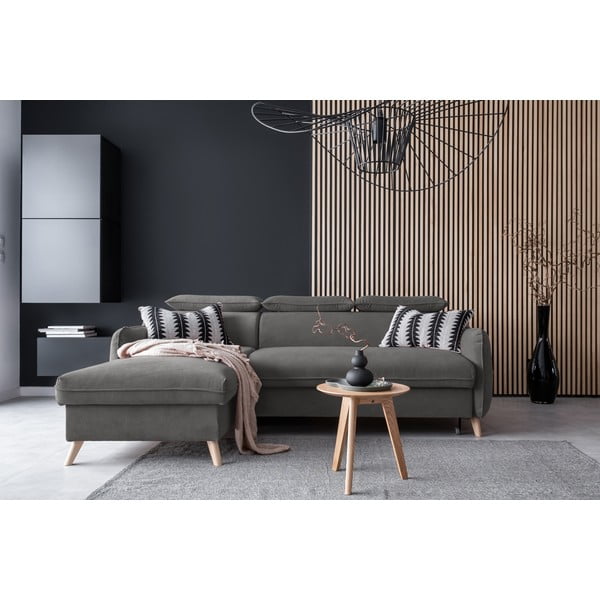 Tmavosivá zamatová rozkladacia rohová pohovka (ľavý roh) Sweet Harmony – Miuform-image-1