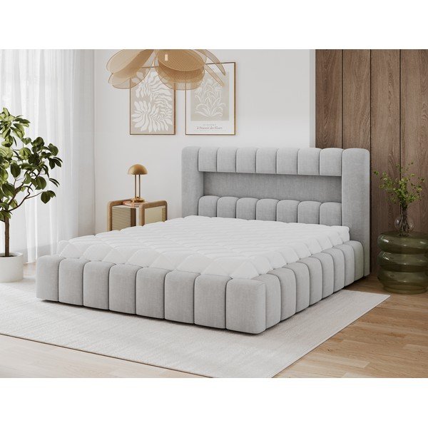 Svetlosivá čalúnená dvojlôžková posteľ s úložným priestorom s roštom 160x200 cm Lamica – ELTAP-image-1