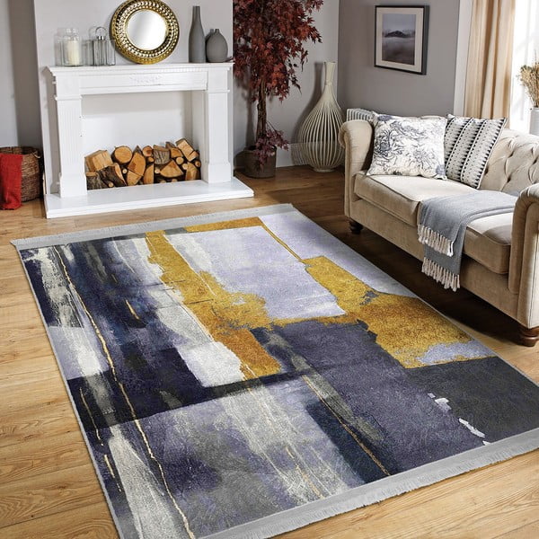 Žltý/tmavomodrý prateľný koberec 160x230 cm Unique – Mila Home-image-4