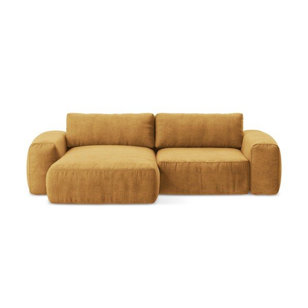 Ženilková rozkladacia rohová pohovka v horčicovej farbe (ľavý roh/s leňoškou) Kuki – Makamii