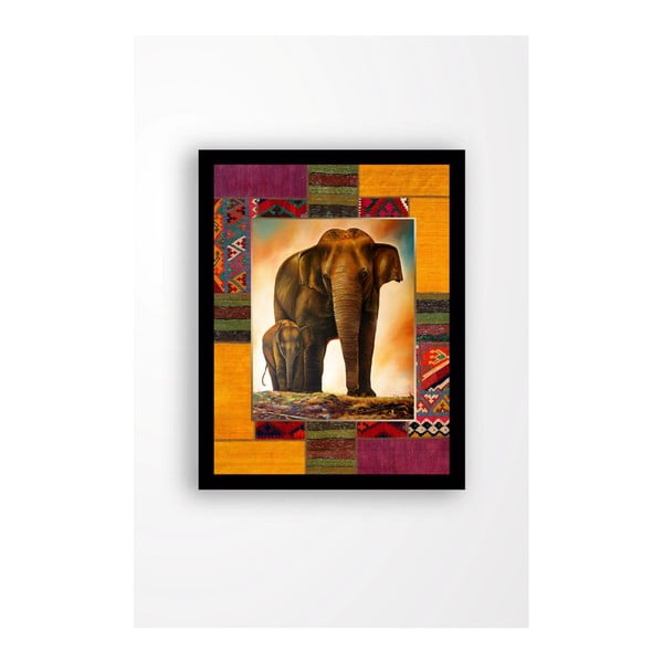 Nástenný obraz na plátne v čiernom ráme Tablo Center Elephant Family, 29 × 24 cm