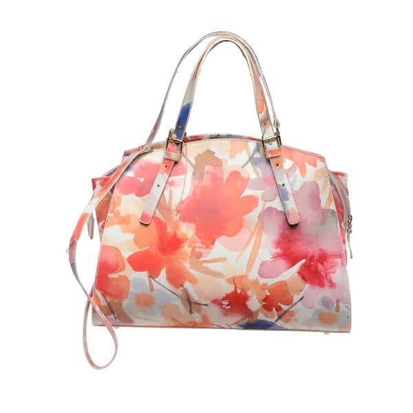 Bielo-ružová kožená kabelka Tina Panicucci Flowers